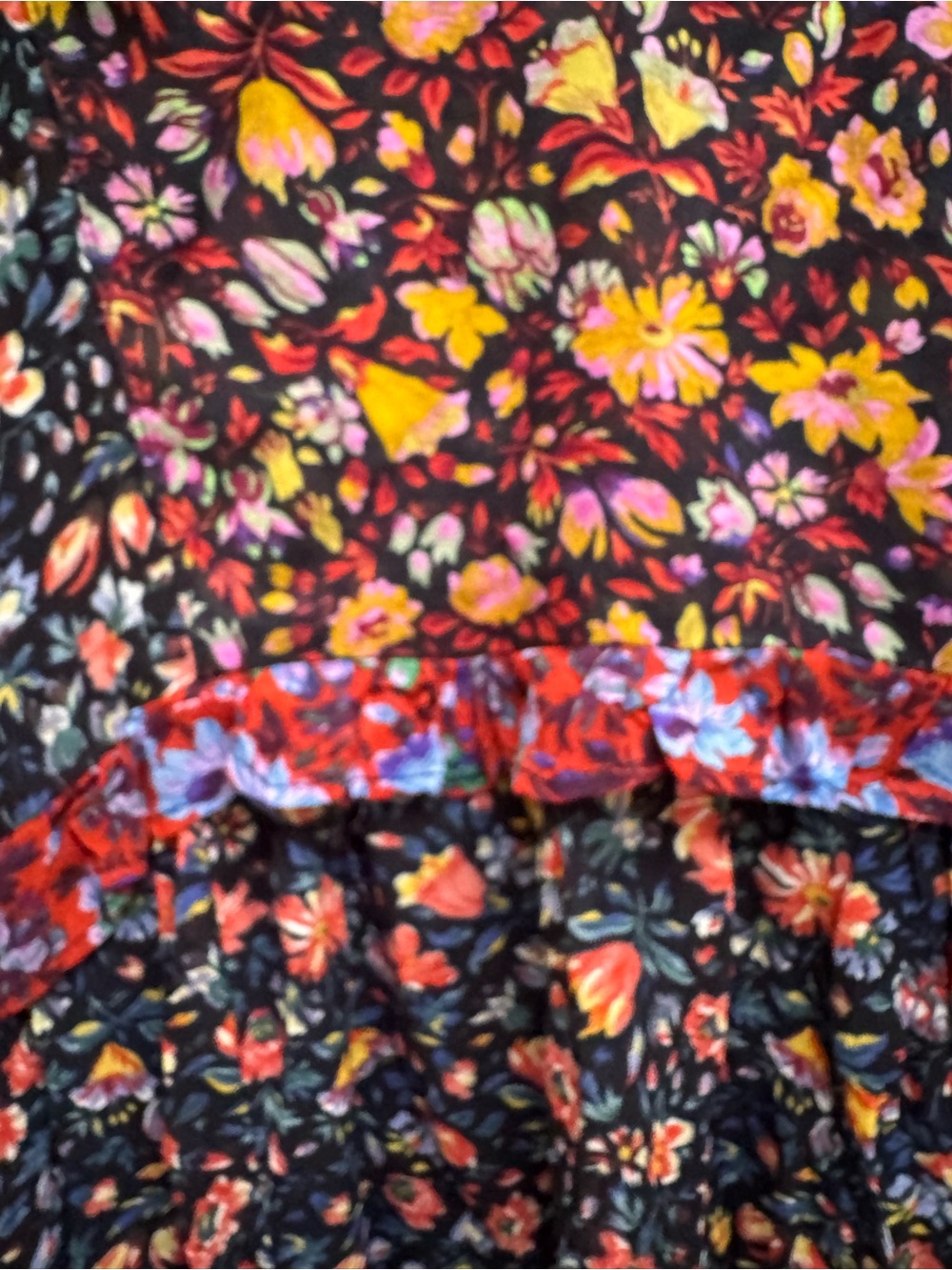 Anthropologie Black Floral Tiered Long-Sleeve Dress with Pink & Orange Accents - Picture 10 of 10